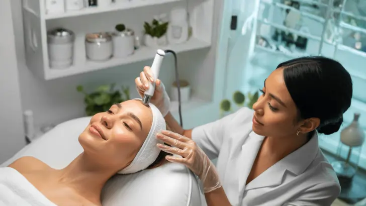 MedSpa esthetician giving a client a facial treatment as part of a higher-value aesthetic service package.